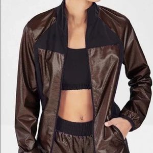 Fabletics Demi Lovato Afina Black & Metallic Long Sleeve Full Zip Jacket
